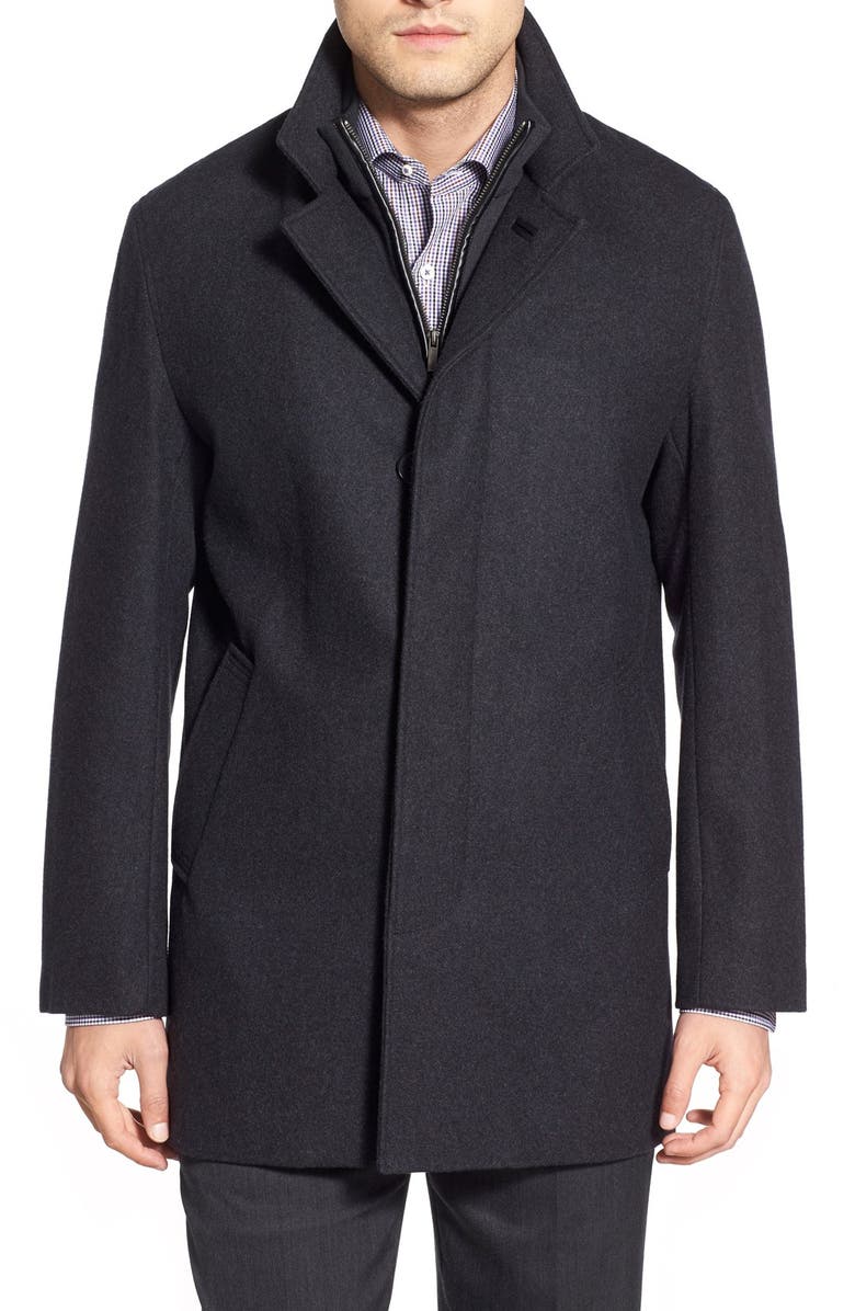 Cole Haan Wool Blend Topcoat with Inset Knit Bib, Main, color, Castle Roc