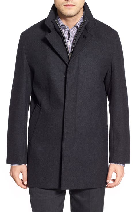 Wool Blend Topcoat with Inset Knit Bib