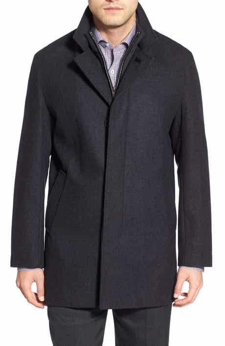 Cole Haan Wool Blend Topcoat with Inset Knit Bib