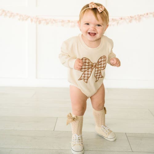 Sweet Wink Gingham Printed Tulle Bow Baby Headband In Neutral