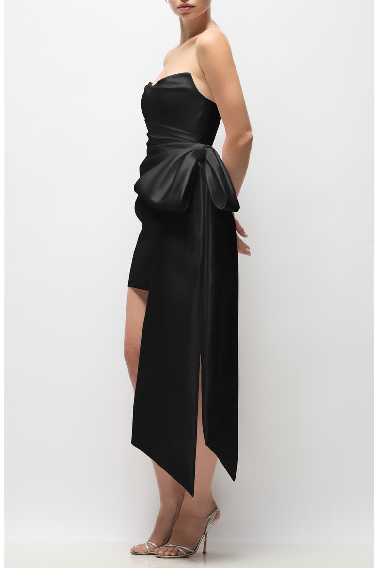 Paige Bow Detail Strapless Satin Cocktail Minidress, Alternate, color, BLACK