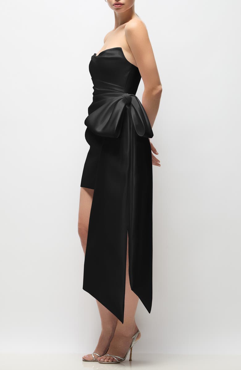 Dessy Collection Paige Bow Detail Strapless Satin Cocktail Minidress, Alternate, color, Black
