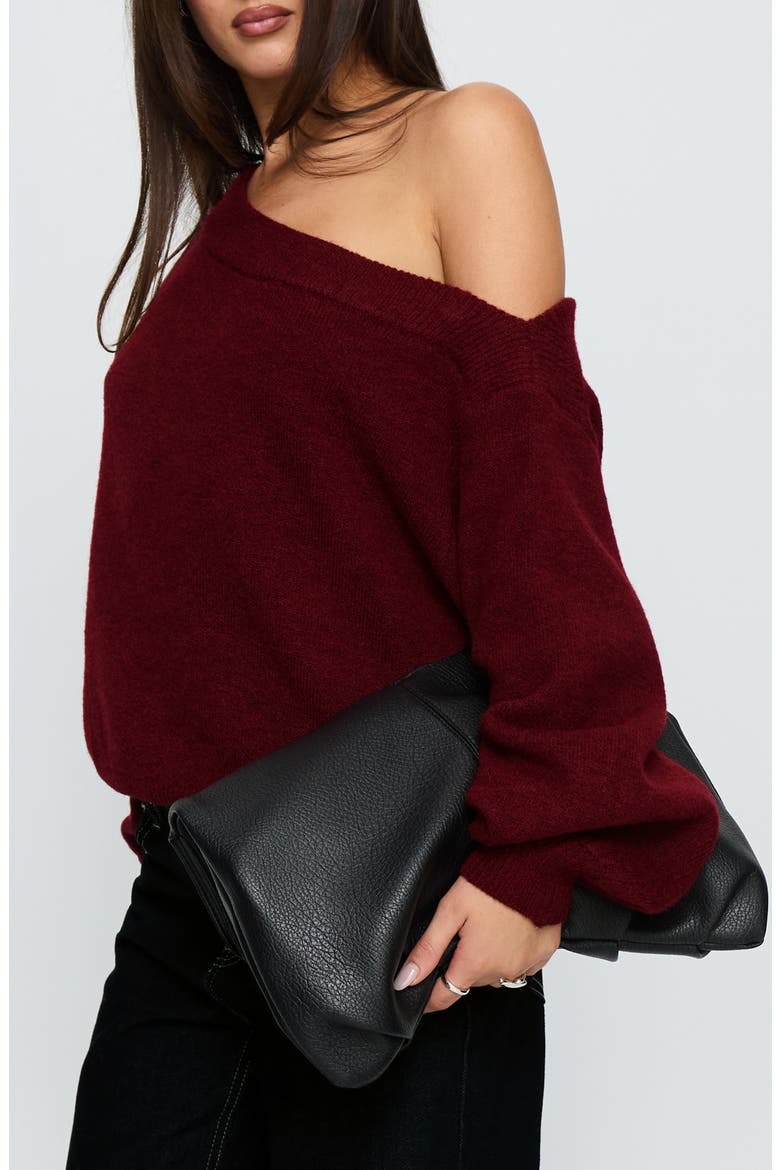 Noble One-Shoulder Sweater, Alternate, color, RED