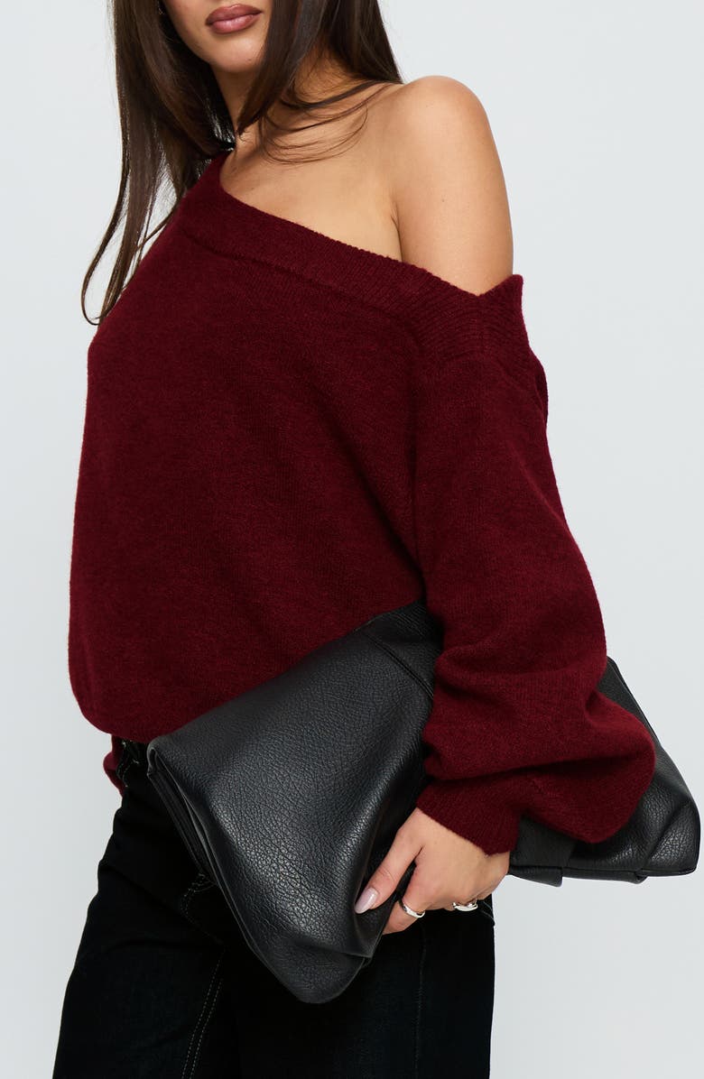 Princess Polly Noble One-Shoulder Sweater, Alternate, color, Red