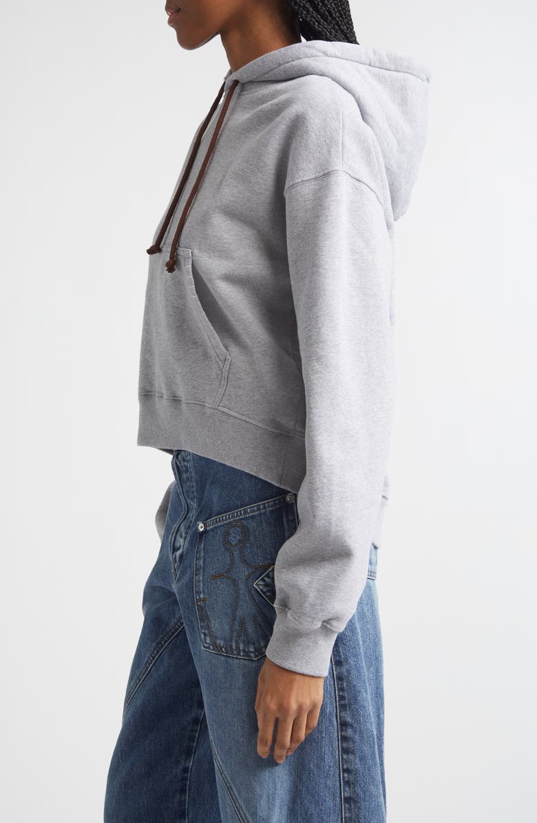 JW Anderson Loafer Stitch Curved Hem Fleece Hoodie, Alternate, color, Mid Grey Melange