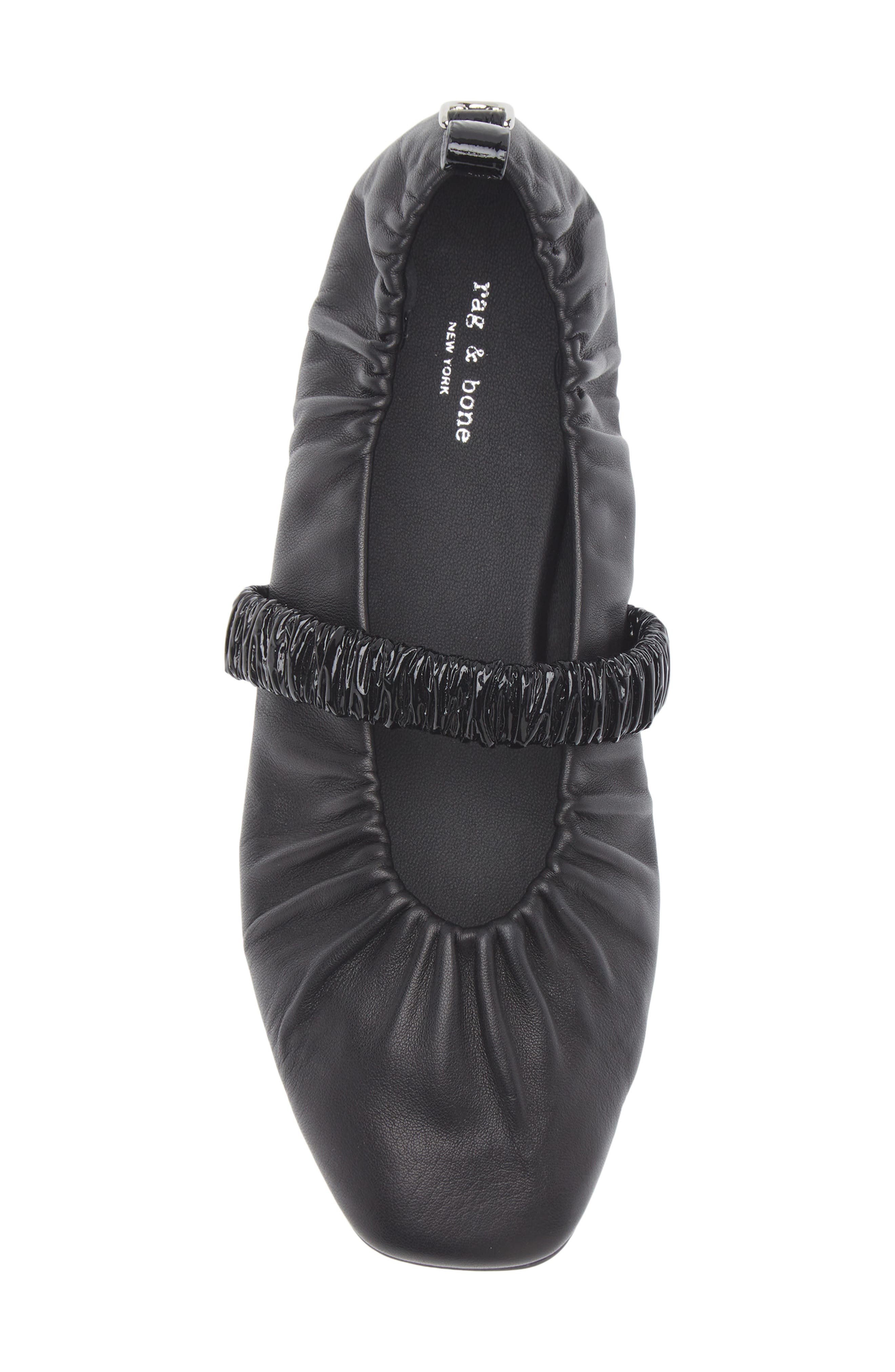 rag & bone Spire Ruched Mary Jane Flat, Alternate, color, Black