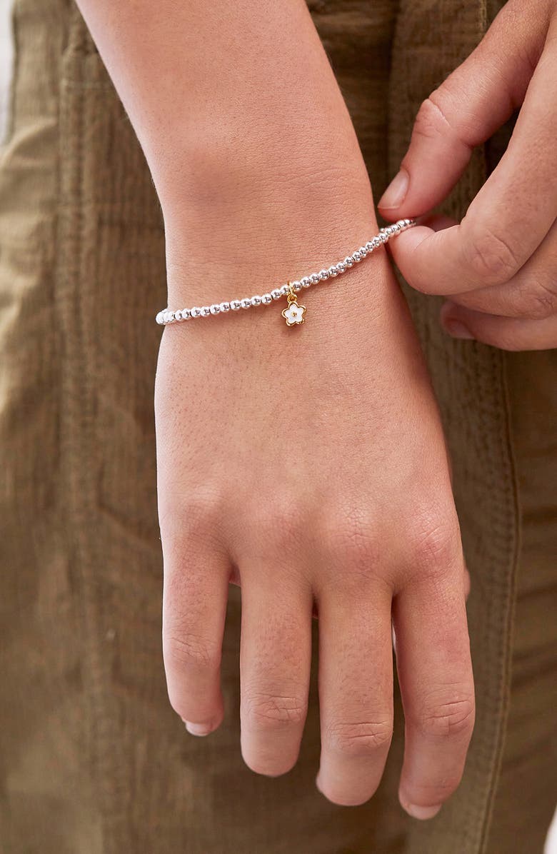 Estella Bartlett White Flower Sienna Beaded Stretch Bracelet, Alternate, color, Gold