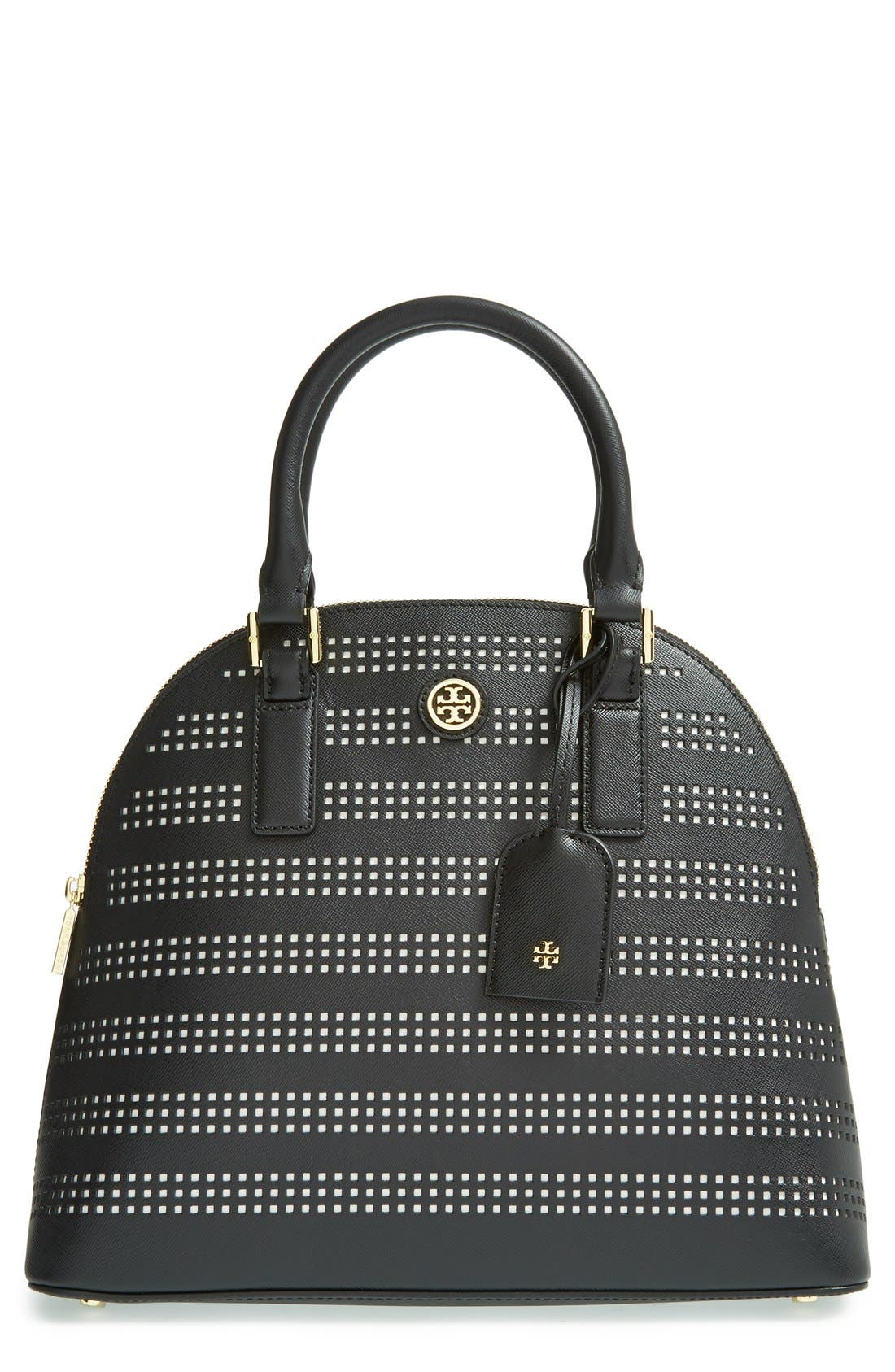 Tory Burch 'Robinson' Perforated Leather Dome Satchel, Main, color, 