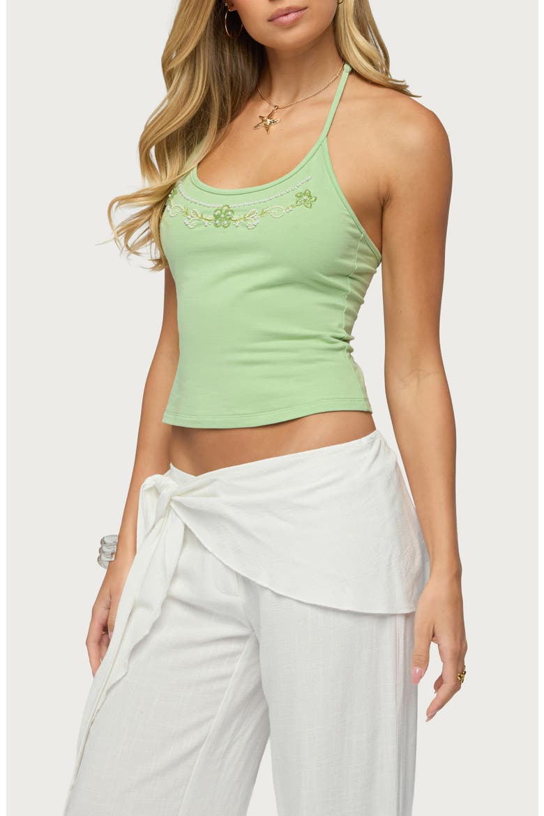 Jeannie Beaded Halter Top, Alternate, color, GREEN