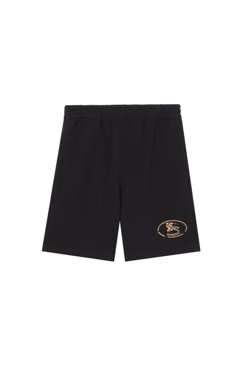 Burberry Check Knight Stamp Cotton Shorts, Alternate, color, Black