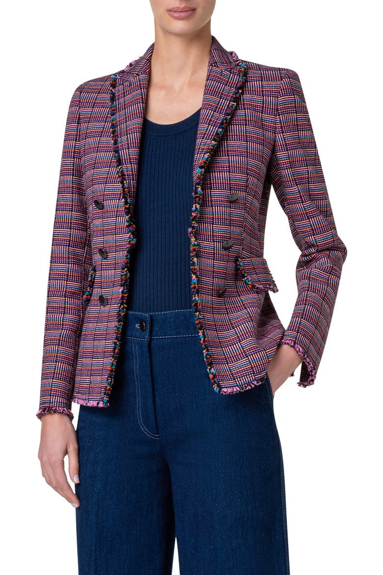 Fringe Tweed Blazer, Main, color, PURPLE MULTICOLOR