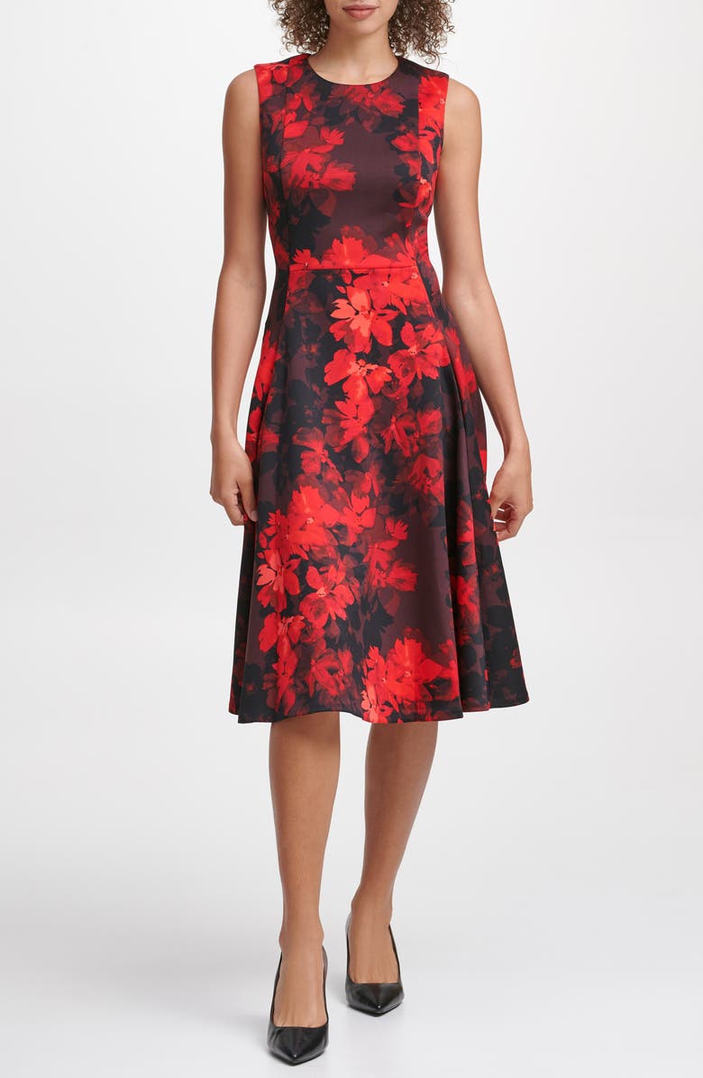 Calvin Klein Floral Fit & Flare Dress, Main, color, 