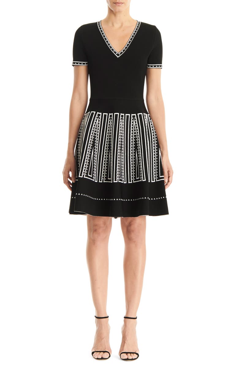 Carolina Herrera Jacquard Fit & Flare Sweater Dress, Main, color, 