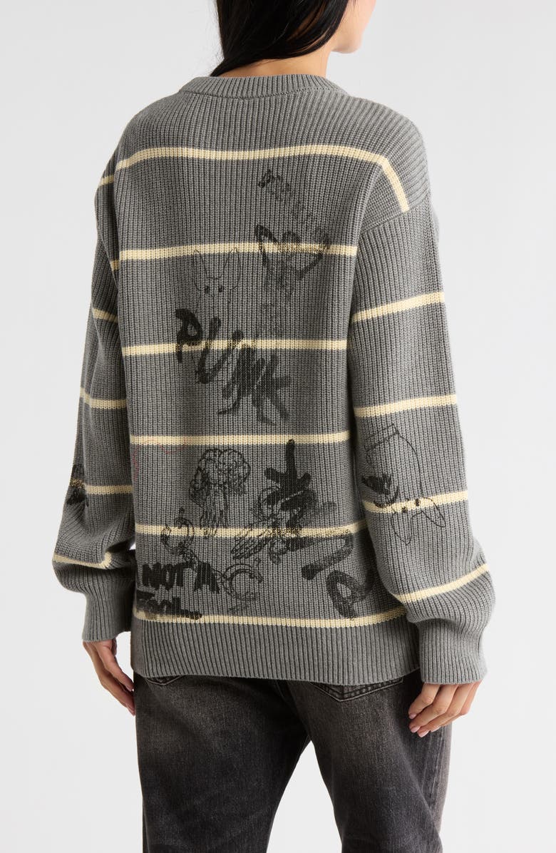 R13 Oversize Stripe Graphic Sweater, Alternate, color, Heather Grey