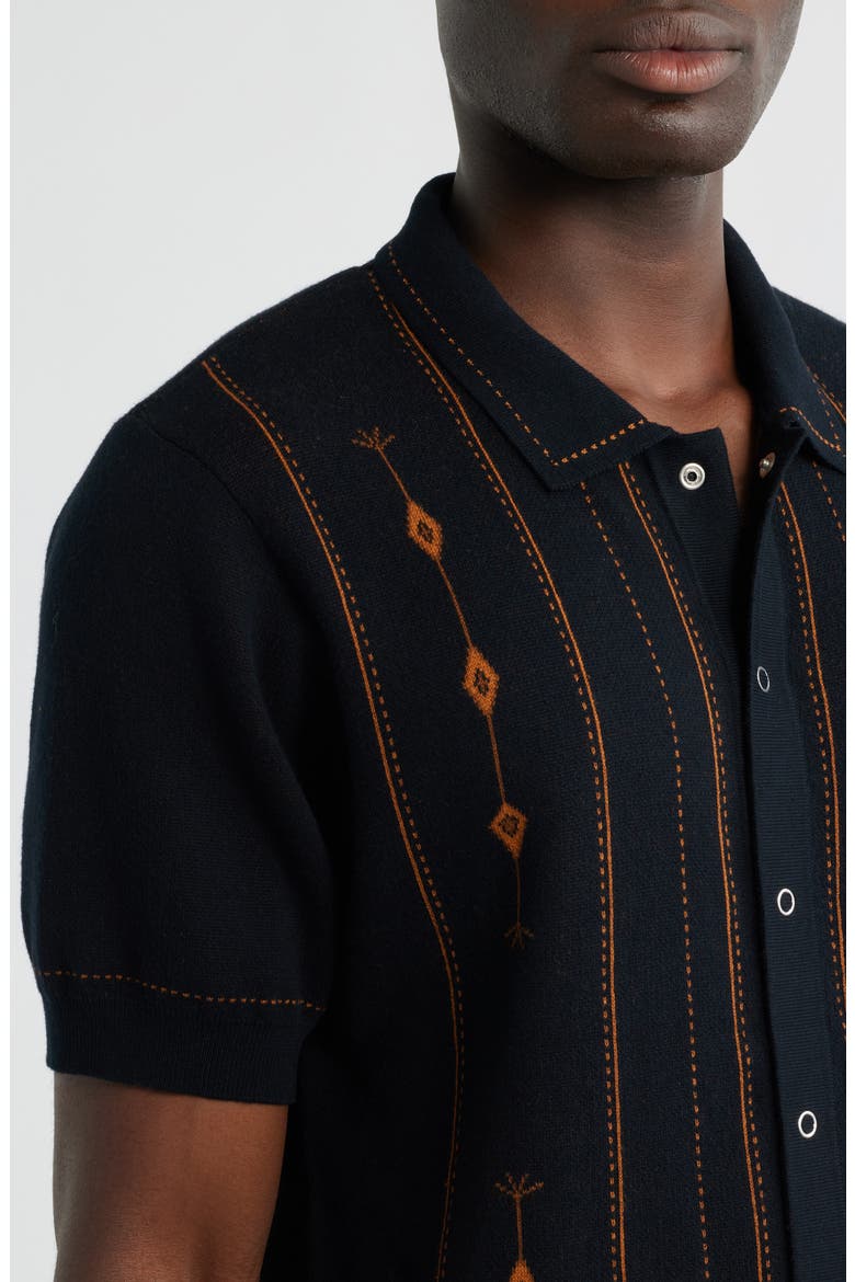 Folio Short Sleeve Cotton Knit Snap-Front Shirt, Alternate, color, DARK NAVY