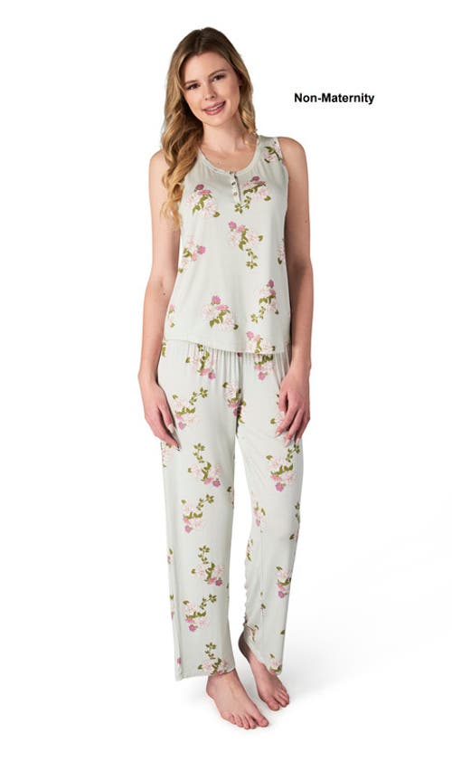 Everly Grey Maternity Joy Tank & Pants /nursing Pajama Set In White