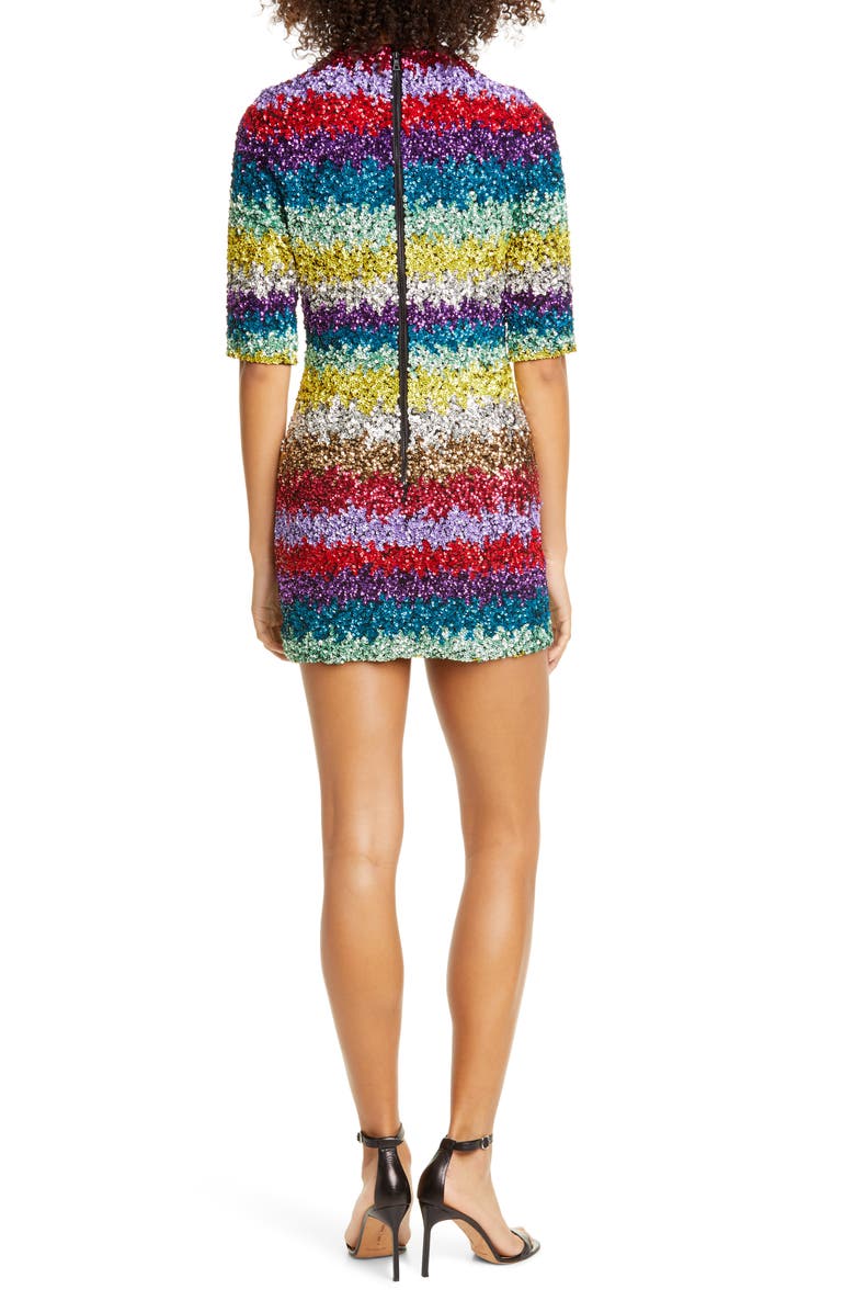 Alice + Olivia Inka Sequin Stripe Mock Neck Minidress, Alternate, color, 