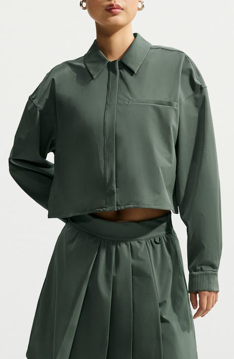 PerfectStretch Performance Long Sleeve Cropped Button-Down Shirt