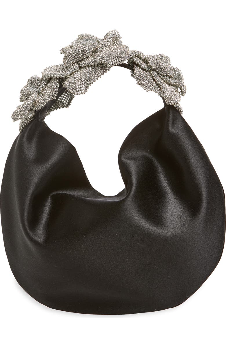 L’alingi Crystal Handle Satin Hobo Bag, Alternate, color,