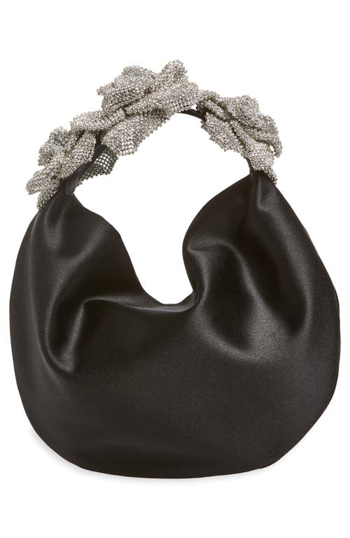 L'alingi Crystal Handle Satin Hobo Bag In Black