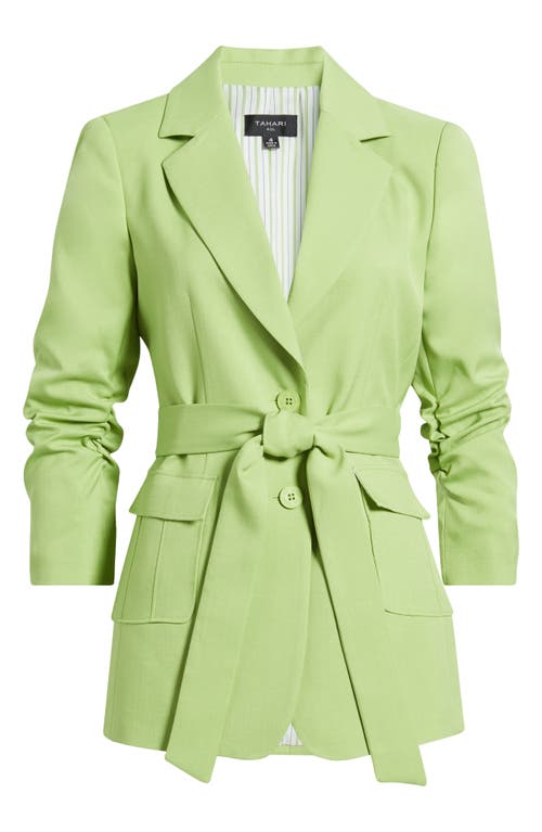 Tahari Asl Ruched Sleeve Belted Jacket In Fern