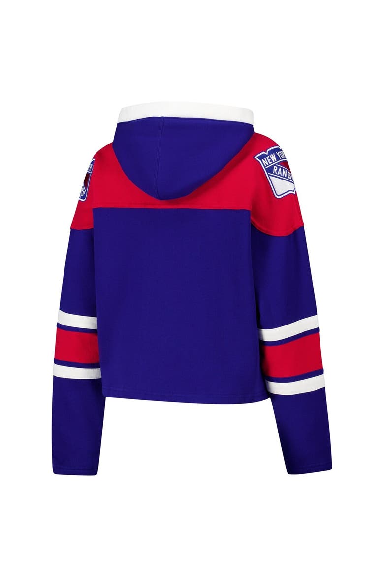 Women's '47 Blue New York Rangers Cropped Superior Lacer Pullover Hoodie, Alternate, color, Blue