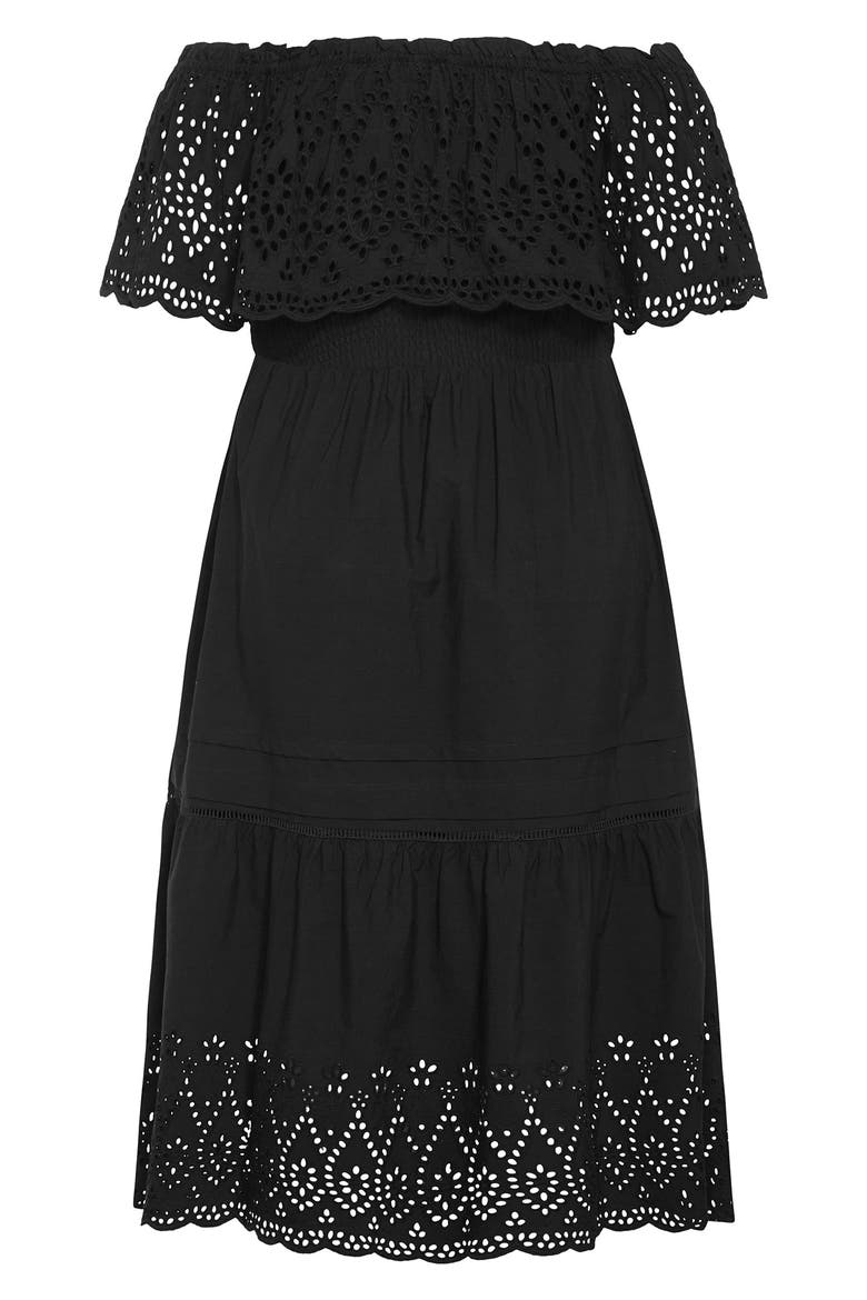 Jayde Off the Shoulder Ruffle Cotton Dress, Alternate, color, BLACK