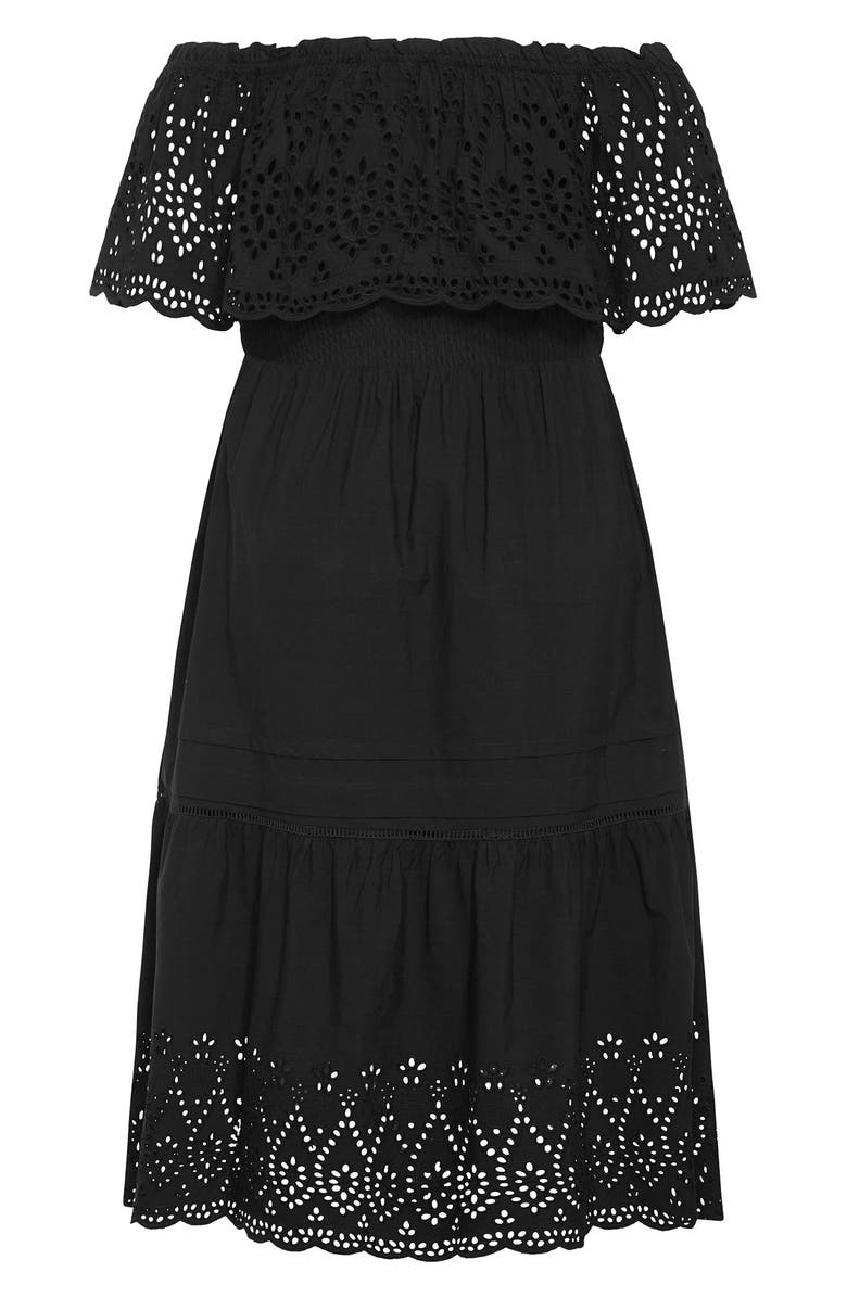 City Chic Jayde Off the Shoulder Ruffle Cotton Dress, Alternate, color, Black