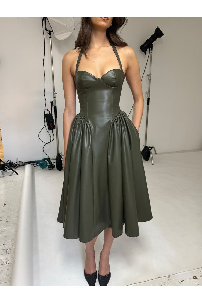 Eliana Vegan Leather Dress, Alternate, color, Olive green