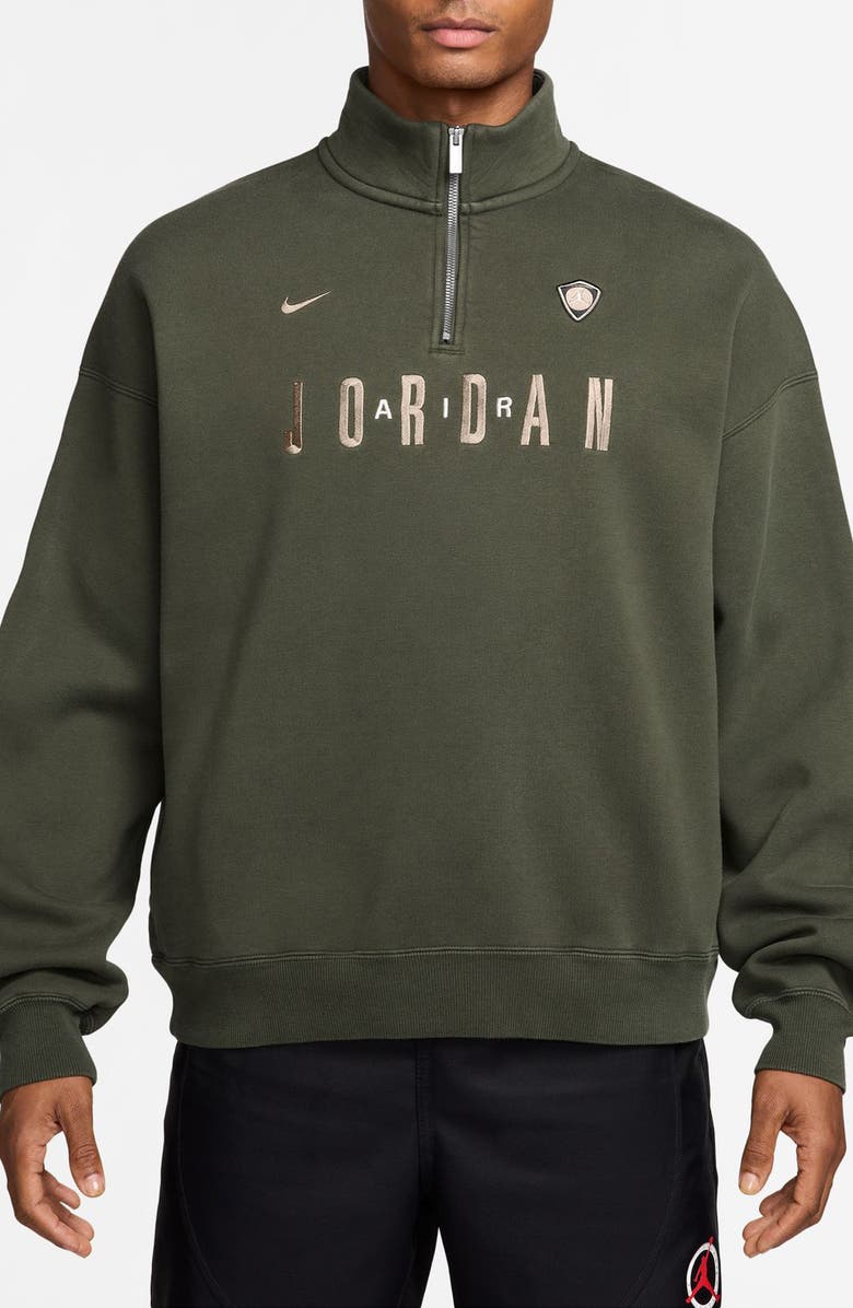 Jordan Flight Oversize Fleece Quarter Zip Pullover, Main, color, Cargo Khaki/ Khaki