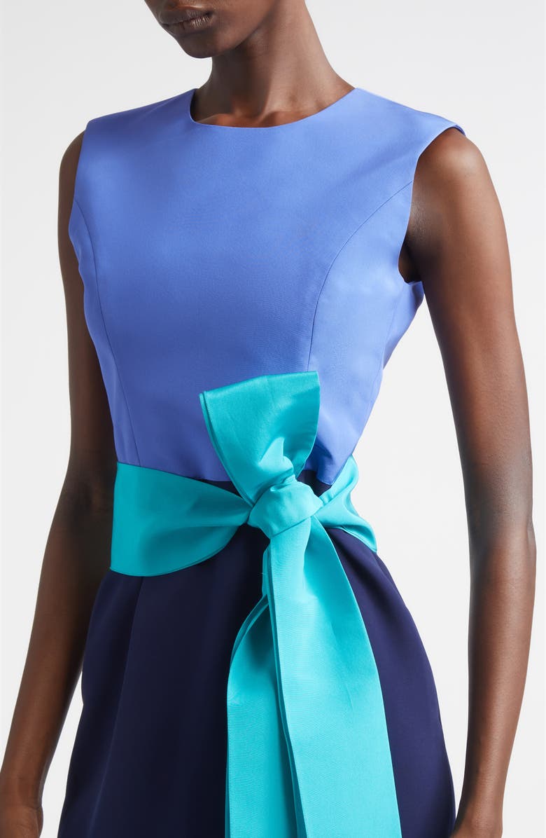 Carolina Herrera Colorblock Stretch Crepe Sheath Dress with Faille Sash, Alternate, color, Midnight Multi