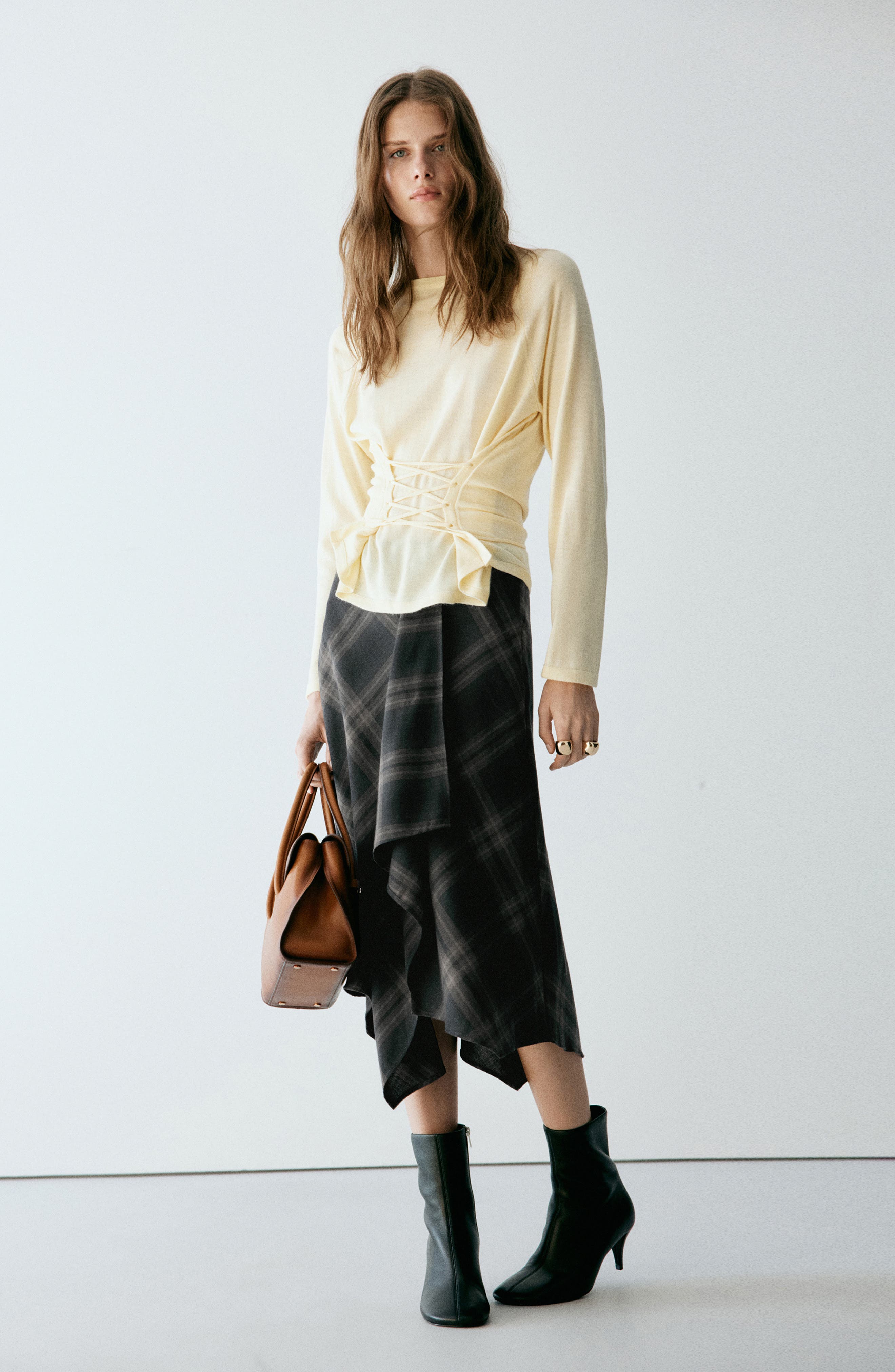 Asymmetric Check Print Midi Skirt thumbnail 5