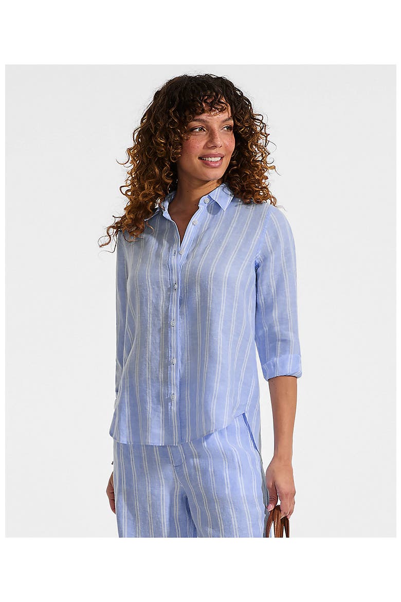 Linen Long Sleeve Feminine Shirt, Alternate, color, Clear Blue Sky Double Stripe