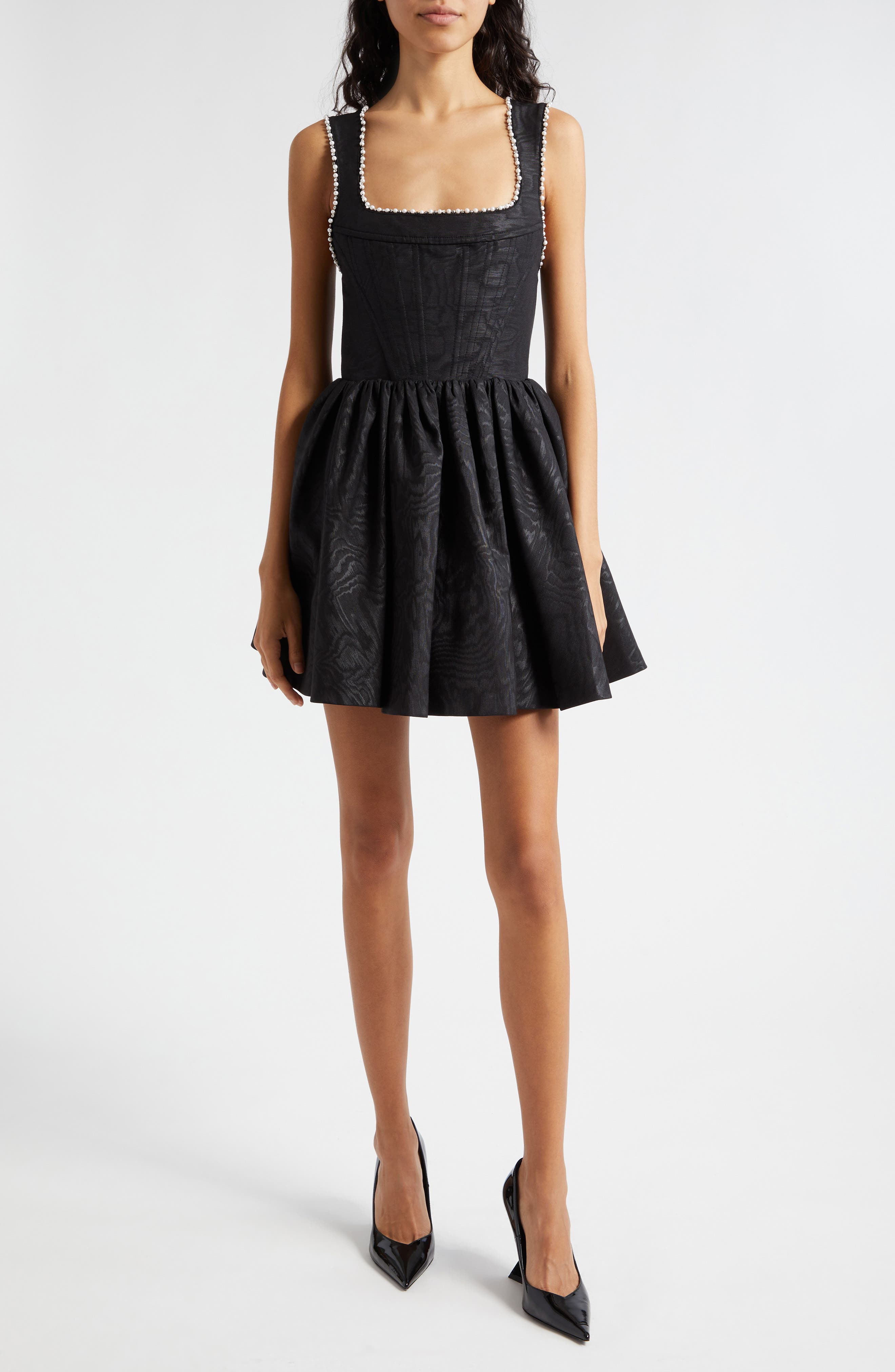 Guinevere Beaded Trim Cotton Blend Jacquard Minidress