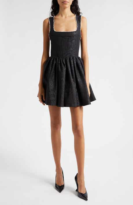Guinevere Beaded Trim Cotton Blend Jacquard Minidress
