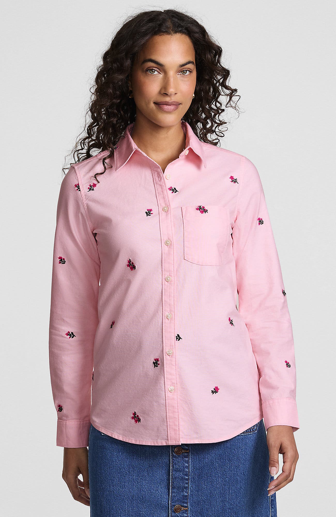 Crisp Pink Floral Embroidery
