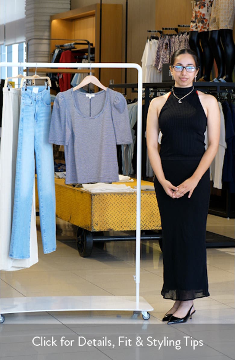 Stripe Puff Sleeve Scoop Neck T-Shirt, sales video thumbnail