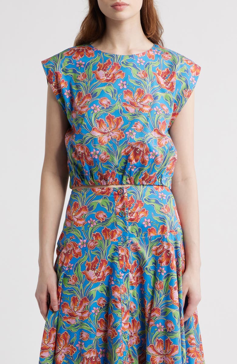 LOVE THE LABEL Cambrie Floral Print Sleeveless Shirt, Main, color, Archive Tulip Liberty Print