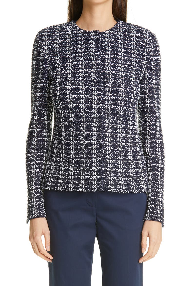 Tweed Knit Jacket, Main, color, NAVY/ECRU