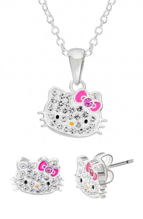 Jacmel X Hello Kitty® Pendant Necklace & Stud Earrings Set In Pink And Silver
