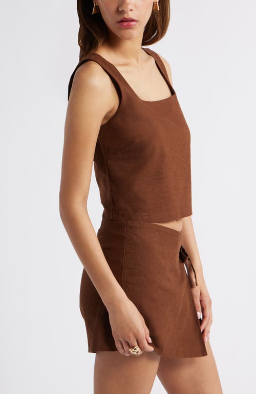 Open Edit Sleeveless Linen Blend Top In Brown