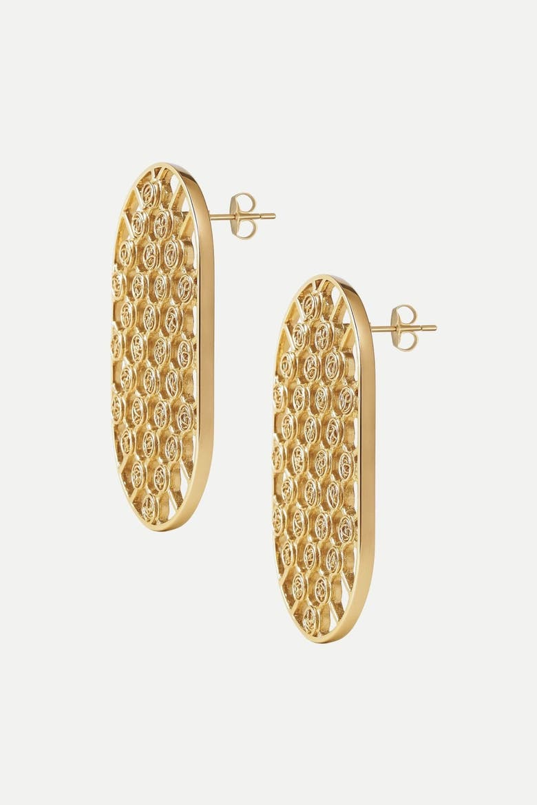 Net Statement Earrings, Alternate, color, Gold