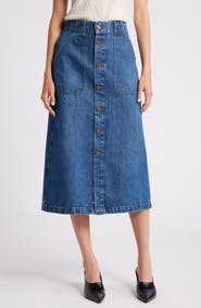 FRAME Modern Pocket Button Front Midi Denim Skirt