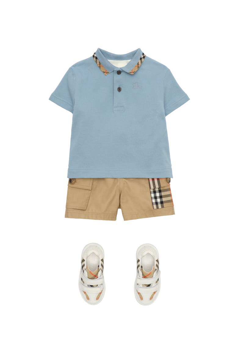 Check Collar Cotton Polo Shirt, Alternate, color, Misty blue