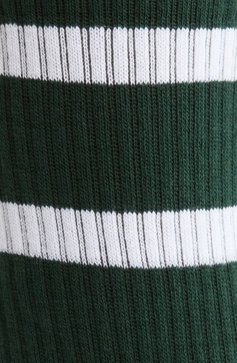 Sporty & Rich Stripe Serif Logo Embroidered Crew Socks, Alternate, color, Forest/White