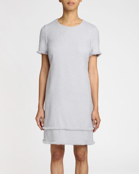 Melania Short Sleeve Shift Dress in Soft Boucle