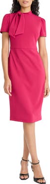 Maggy London Tie Neck Puff Sleeve Scuba Crepe Dress