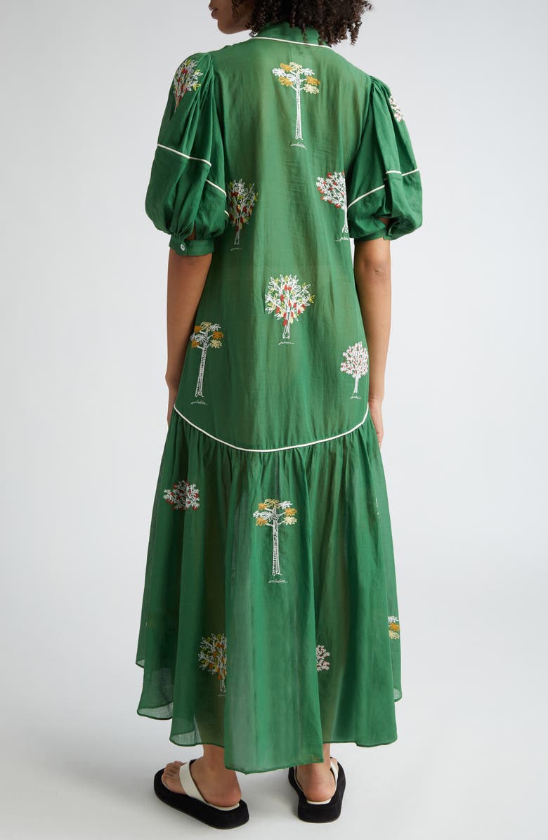 FARM Rio Embroidered Trees Puff Sleeve Organic Cotton Midi Dress, Alternate, color, 