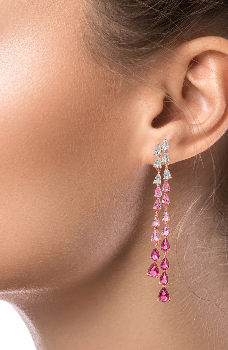 CZ by Kenneth Jay Lane Pear Cut Cubic Zirconia Double Linear Drop Earrings, Alternate, color, Pink/ Rose Gold