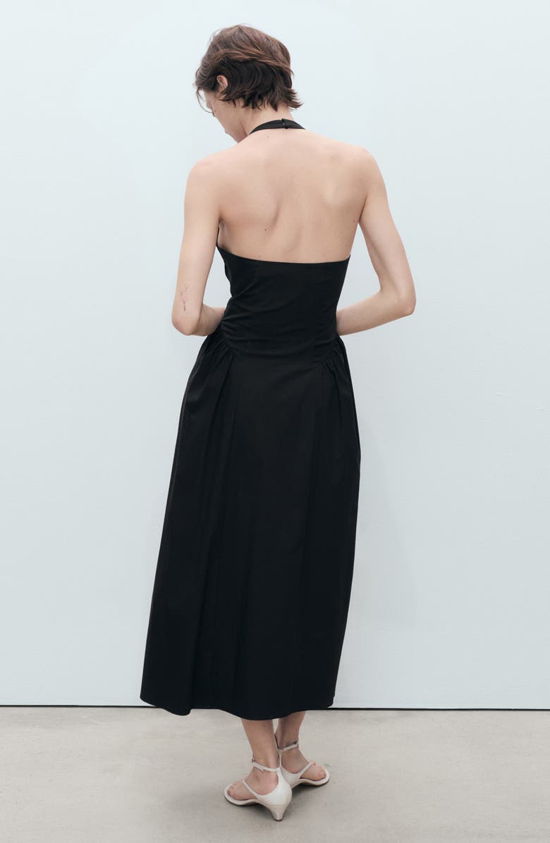 MANGO Cotton Blend Halter Midi Dress, Alternate, color, Black